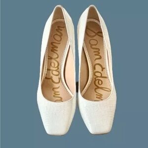 SAM EDELMAN White Crocodile Beth Toe Stiletto Slip On Leather Pumps 9.5M